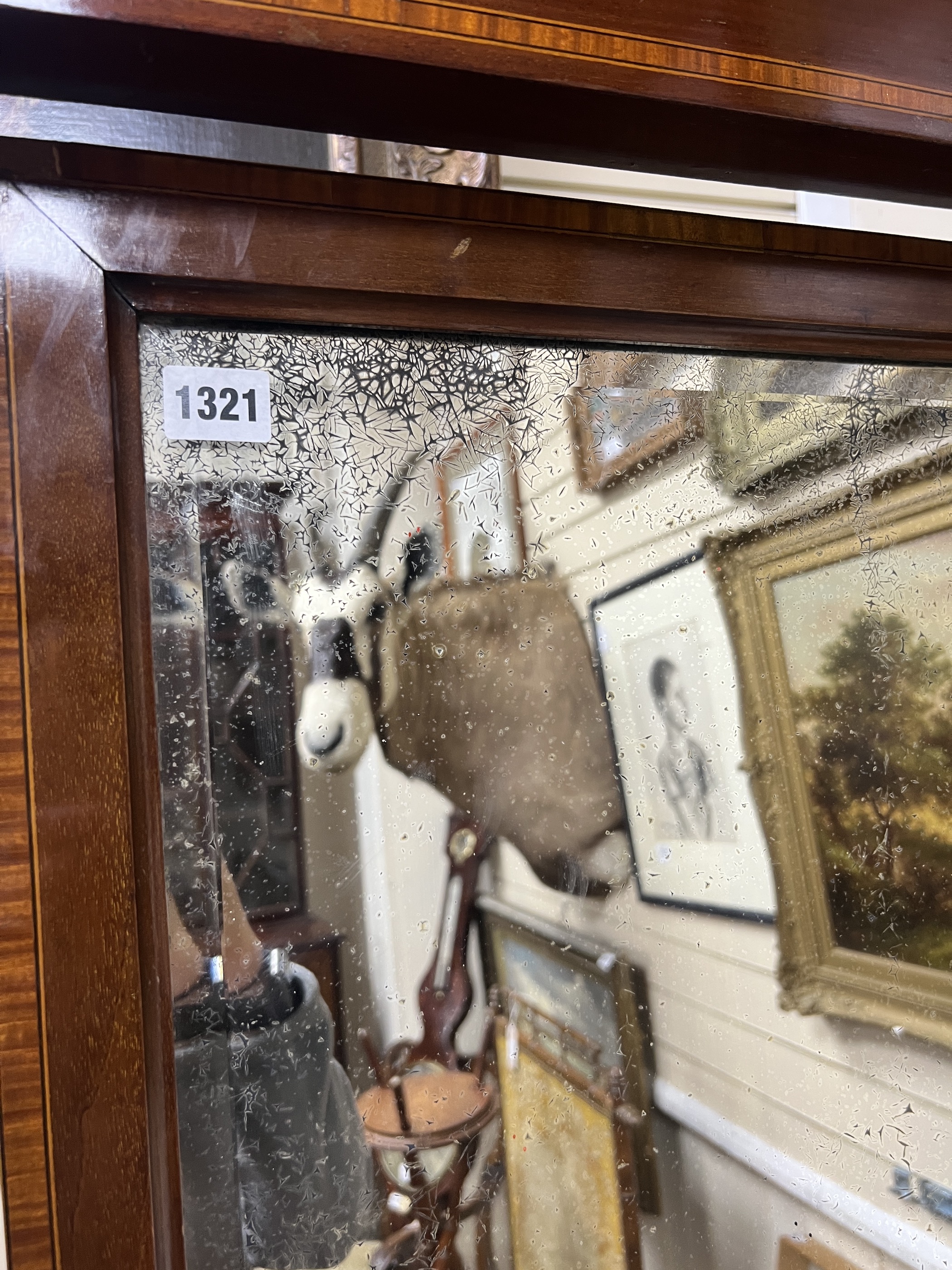 An Edwardian satinwood banded mahogany cheval mirror, width 69cm, height 188cm